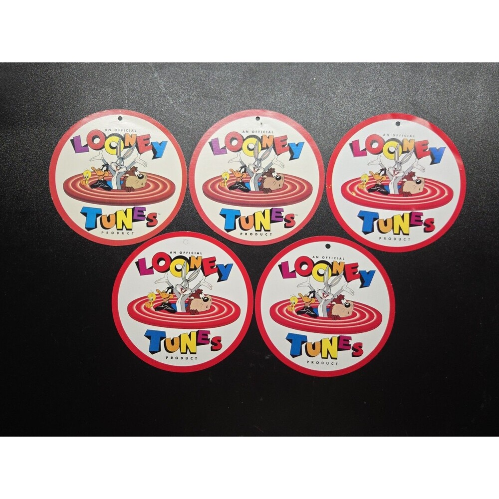 Vintage 1996 Looney Tunes Round Hang Tags Lot of 5 Bugs Taz WB Color Shield NOS